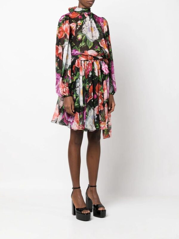 Dolce & Gabbana  floral-print pussybow silk dress - Image 3