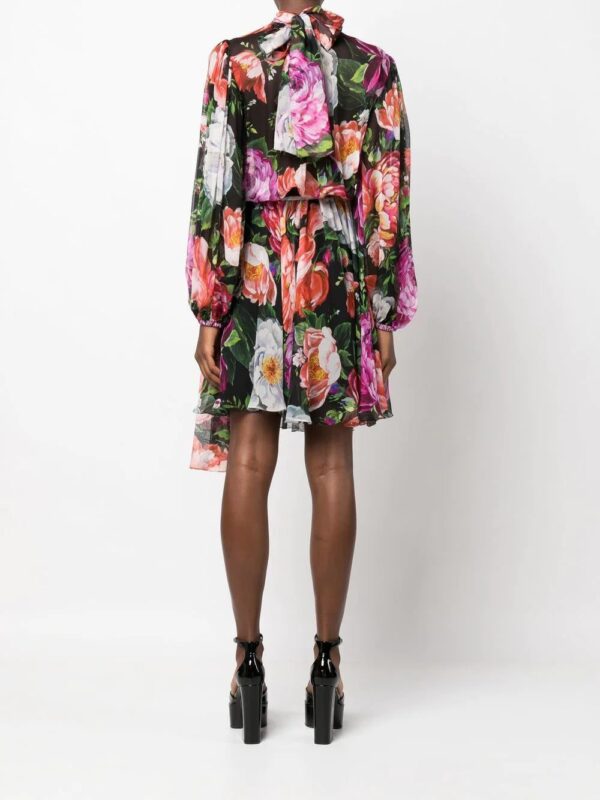 Dolce & Gabbana  floral-print pussybow silk dress - Image 4