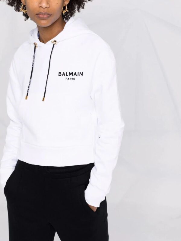 Balmain  logo-print cropped hoodie - Image 4