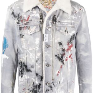 Philipp Plein  painterly-print sherpa denim jacket