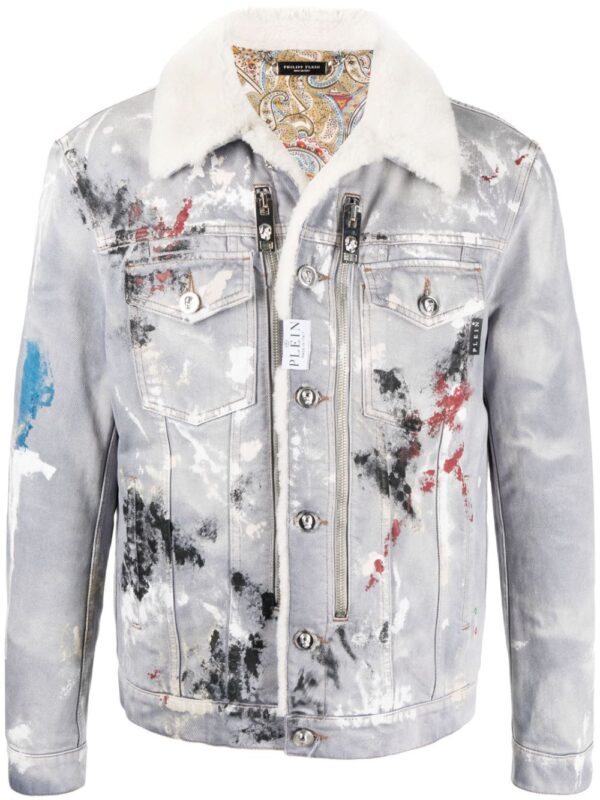 Philipp Plein  painterly-print sherpa denim jacket