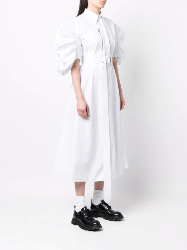 Alexander McQueen  puff-sleeve belted cotton shirt dress - Image 3