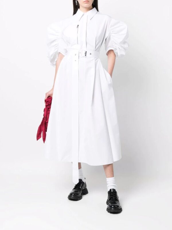 Alexander McQueen  puff-sleeve belted cotton shirt dress - Image 2