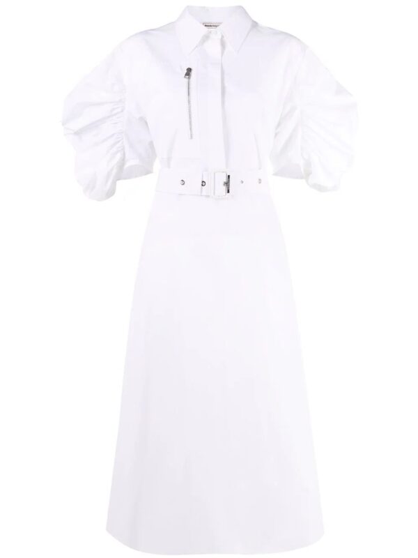 Alexander McQueen  puff-sleeve belted cotton shirt dress