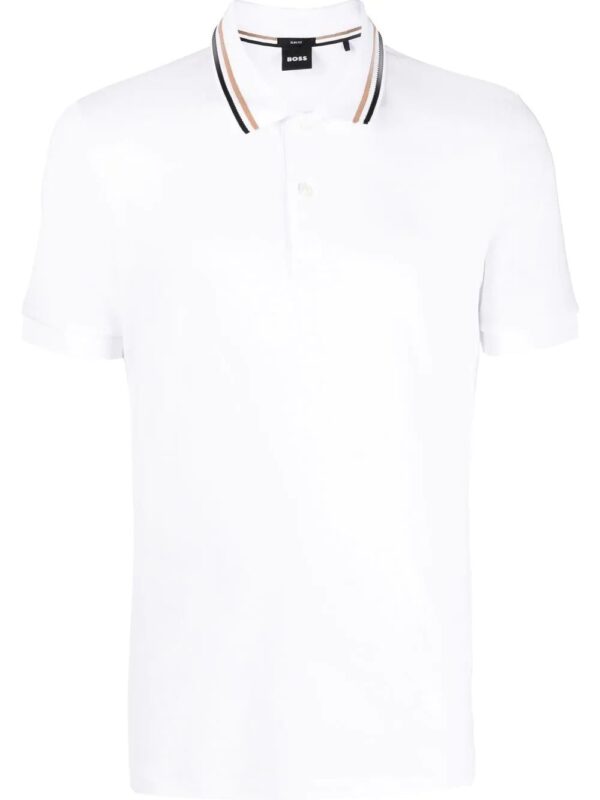 BOSS  stripe-collar short sleeved polo shirt