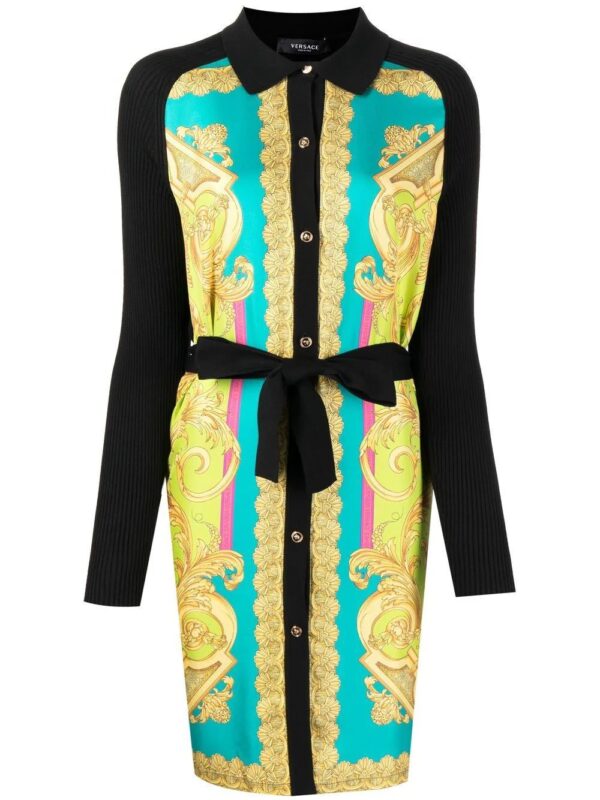 Versace  baroque-print tie-waist dress