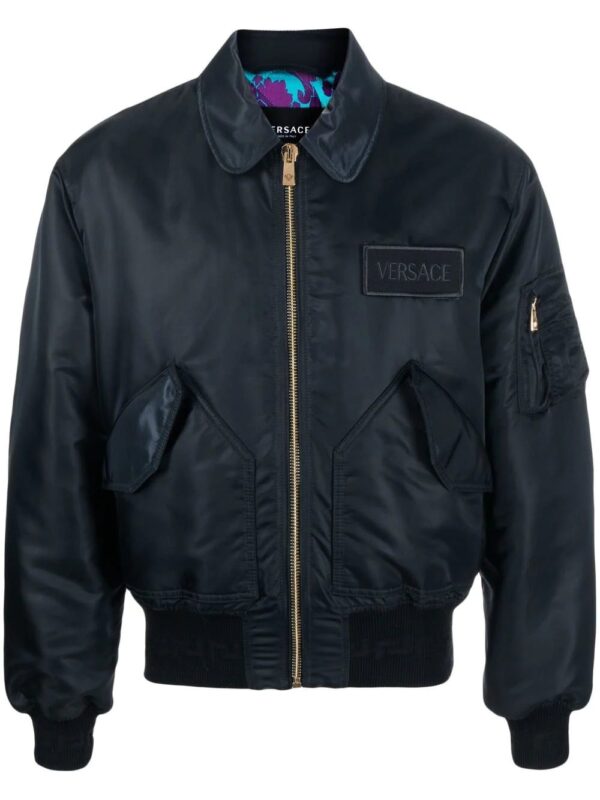 Versace  logo-patch padded bomber jacket