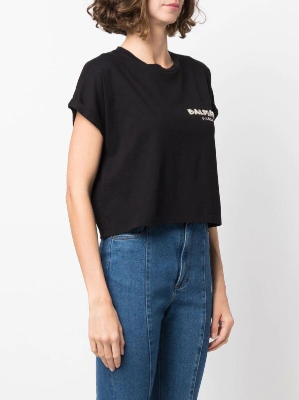 Balmain  sequin logo round neck T-shirt - Image 3