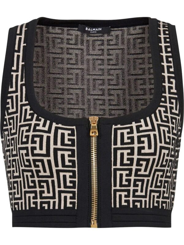 Balmain  monogram-pattern cropped top