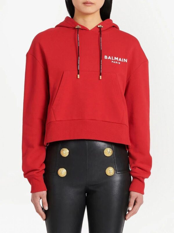 Balmain  logo print drawstring hoodie - Image 3