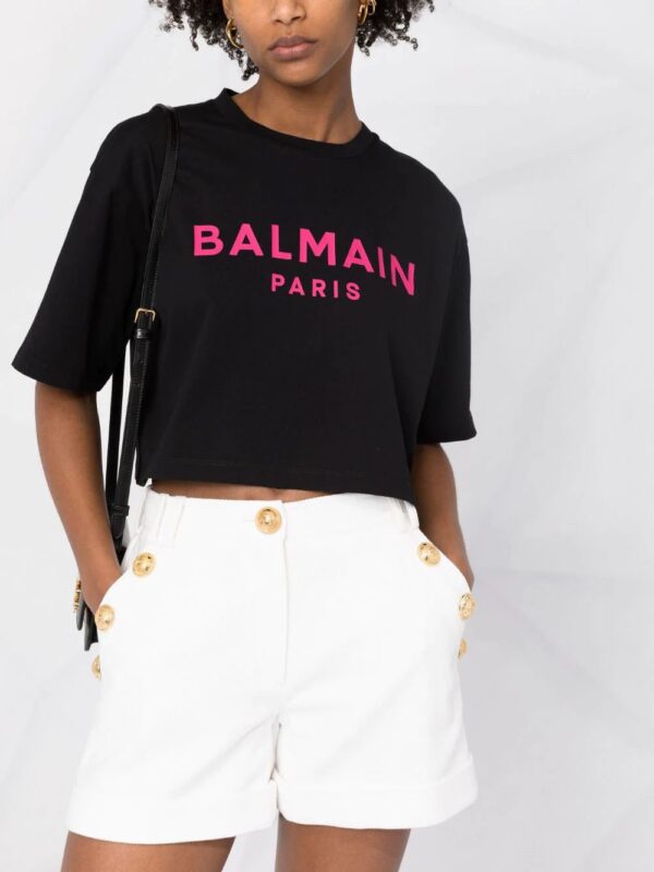 Balmain  cropped logo-print T-shirt - Image 3