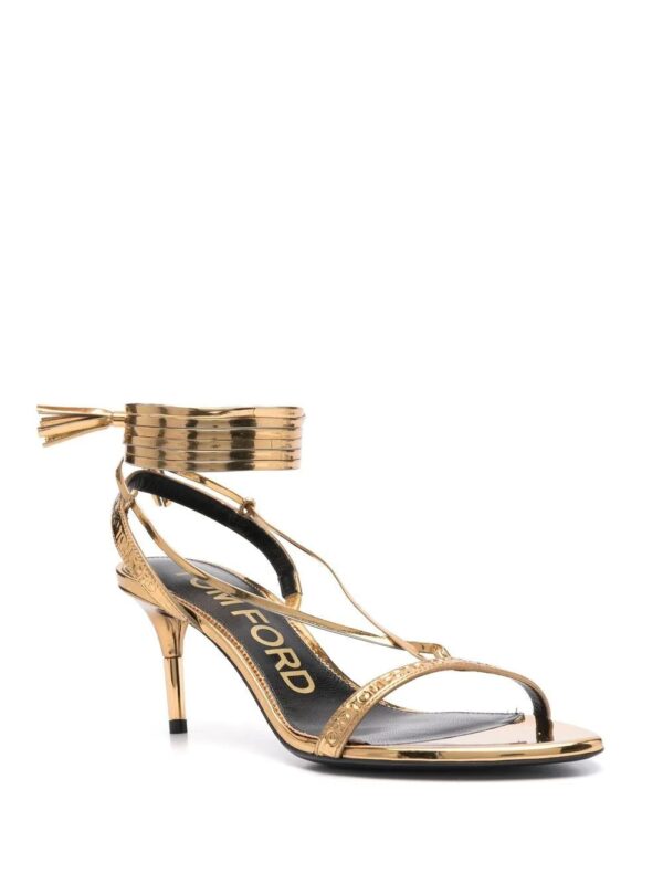 TOM FORD  logo-embossed metallic leather sandals - Image 2
