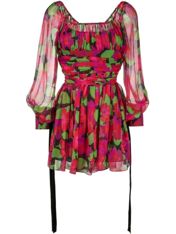 Saint Laurent floral-print long-sleeve mini dress
