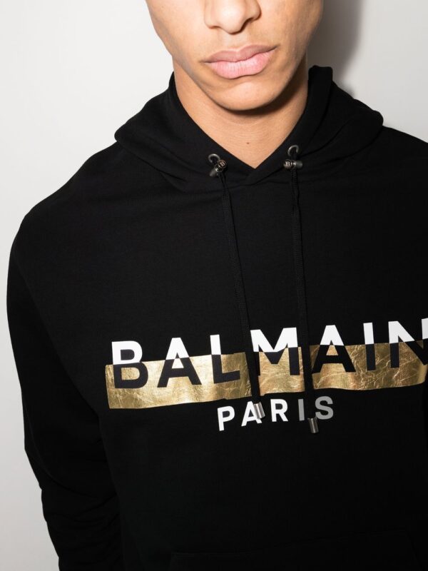 Balmain  foil logo-print hooded jacket - Image 4