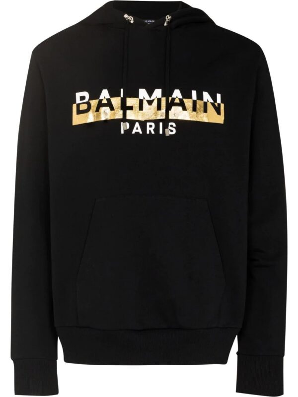 Balmain  foil logo-print hooded jacket