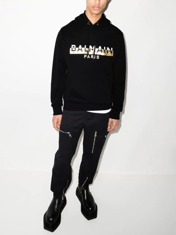 Balmain  foil logo-print hooded jacket - Image 2