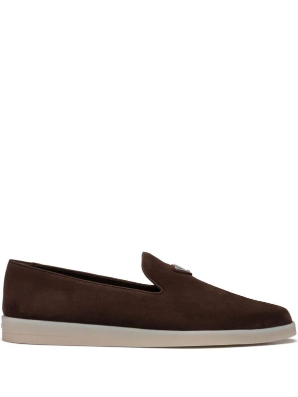 Prada  triangle-patch suede loafers