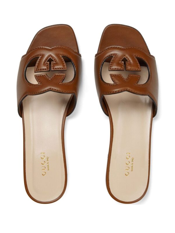 Gucci logo-cut out leather sandals - Image 4