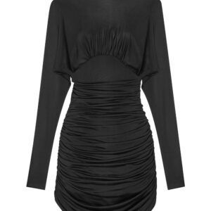 Saint Laurent ruched curved-hem long-sleeve dress