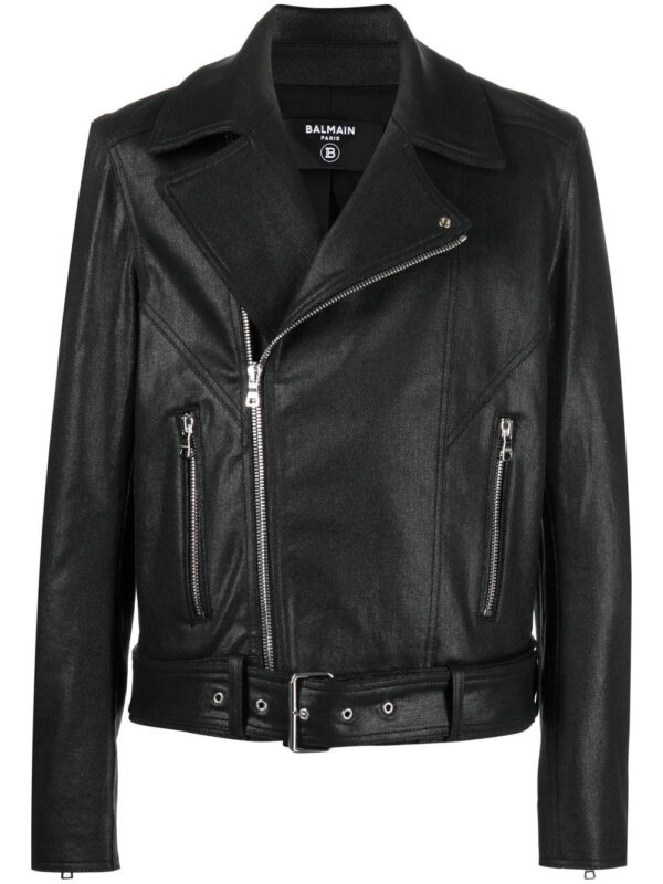 Balmain  coated denim biker jacket