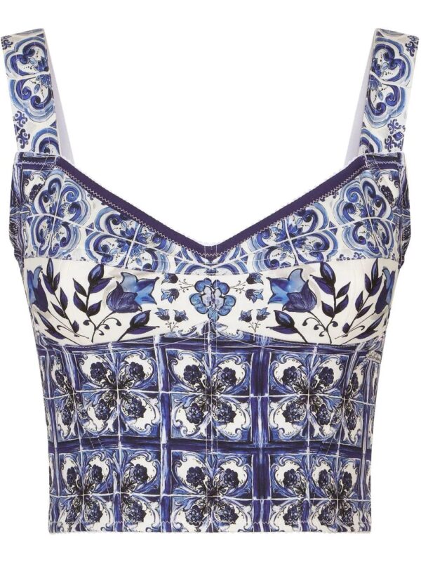 Dolce & Gabbana  Majolica-print bustier cropped top