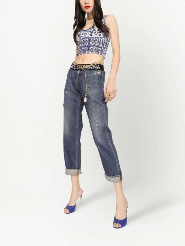 Dolce & Gabbana  Majolica-print bustier cropped top - Image 2