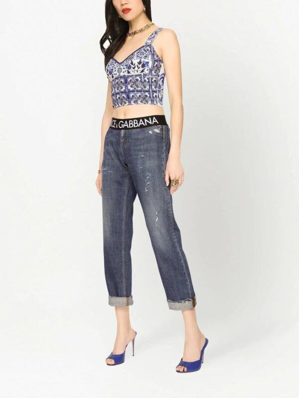 Dolce & Gabbana  Majolica-print bustier cropped top - Image 3