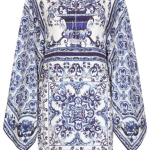 Dolce & Gabbana Majolica-print batwing-sleeve minidress