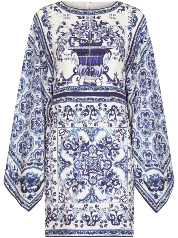 Dolce & Gabbana Majolica-print batwing-sleeve minidress