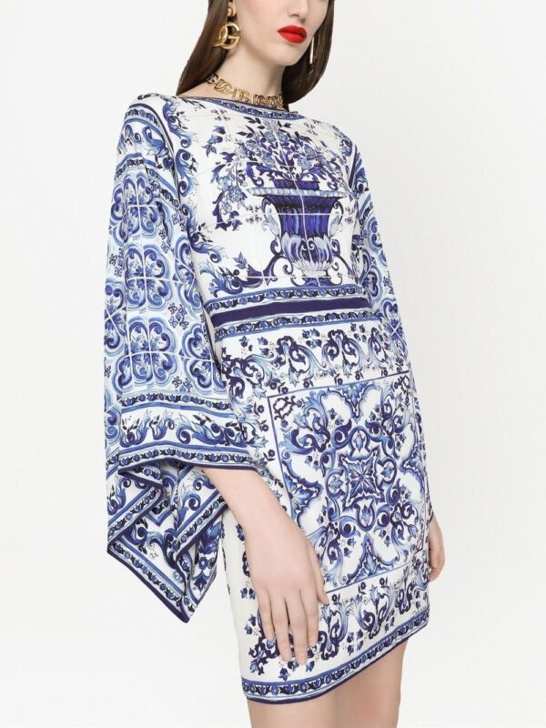 Dolce & Gabbana Majolica-print batwing-sleeve minidress - Image 4