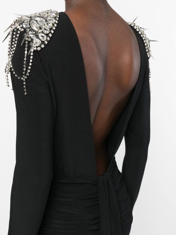 Philipp Plein crystal-shoulder long sleeve dress - Image 4