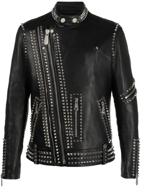 Philipp Plein  Rockstud-embellished leather biker jacket