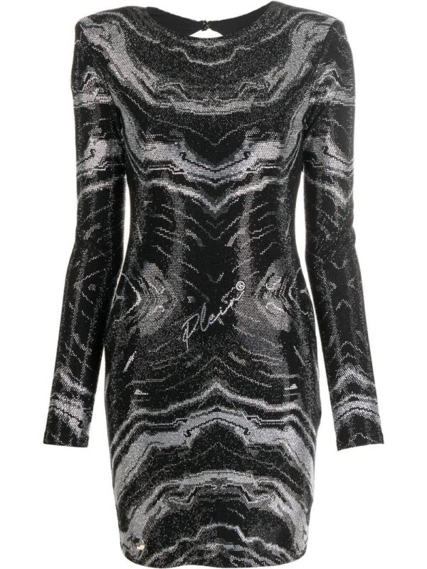 Philipp Plein rhinestone-embellished long-sleeve dress