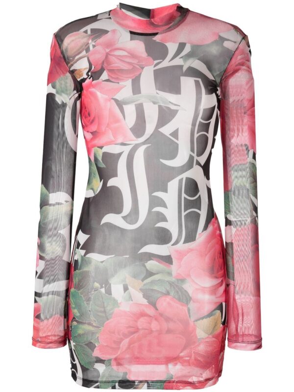 Philipp Plein logo-print semi-sheer mini dress