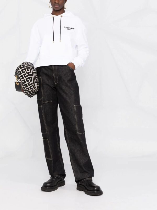 Balmain  logo-print cropped hoodie - Image 2