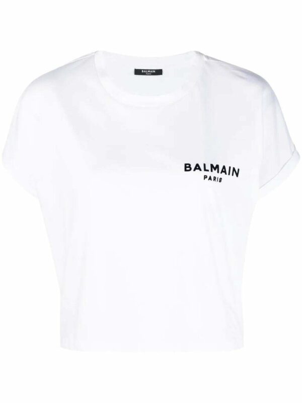 Balmain  logo-print cropped T-shirt