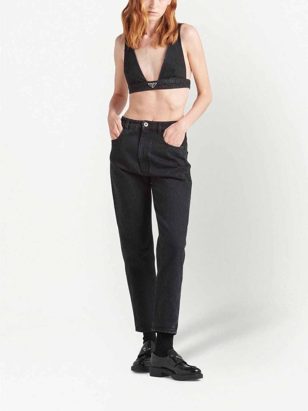 Prada triangle-logo denim bralette - Image 2