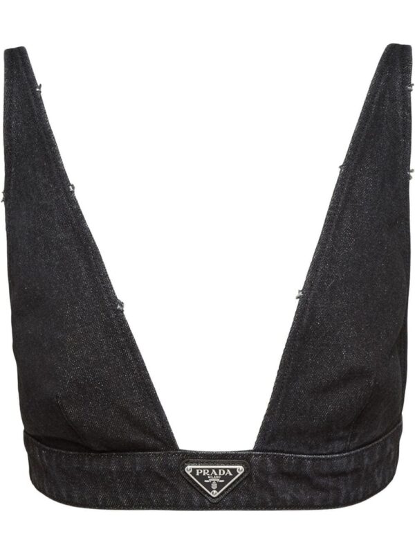 Prada triangle-logo denim bralette