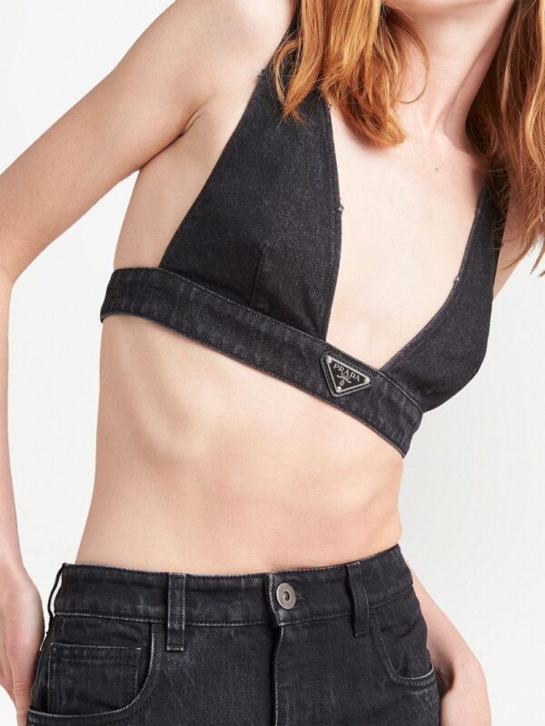 Prada triangle-logo denim bralette - Image 4