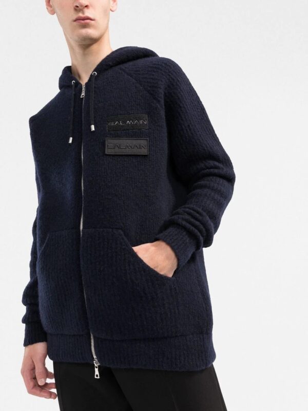 Balmain  logo-patches zipped hoodie - Image 3