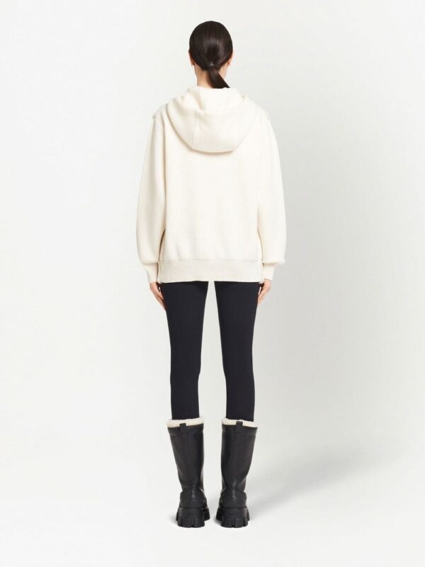 Prada logo-intarsia shearling hoodie - Image 4