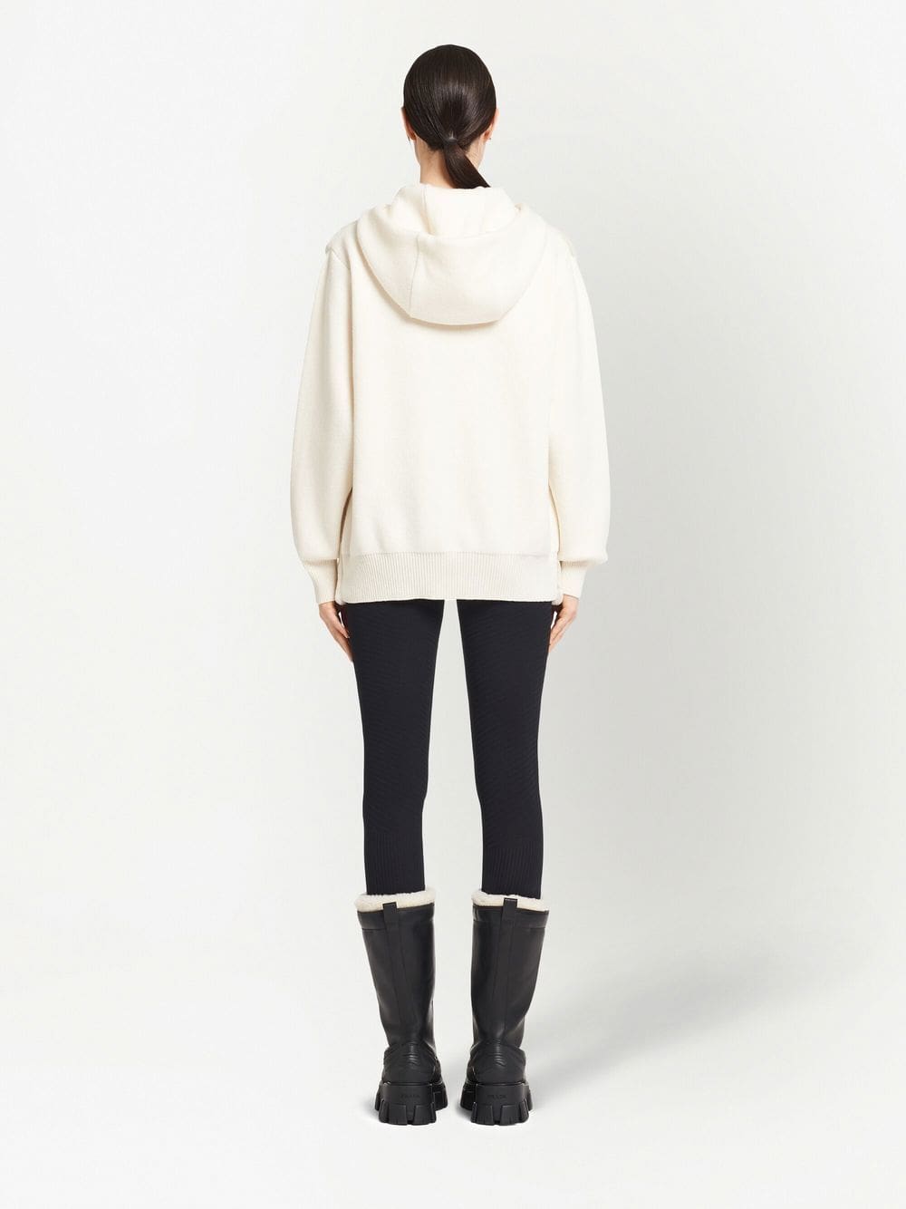 Prada logo-intarsia shearling hoodie - Image 4