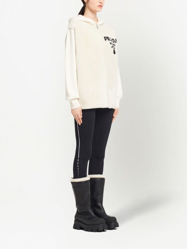 Prada logo-intarsia shearling hoodie - Image 3