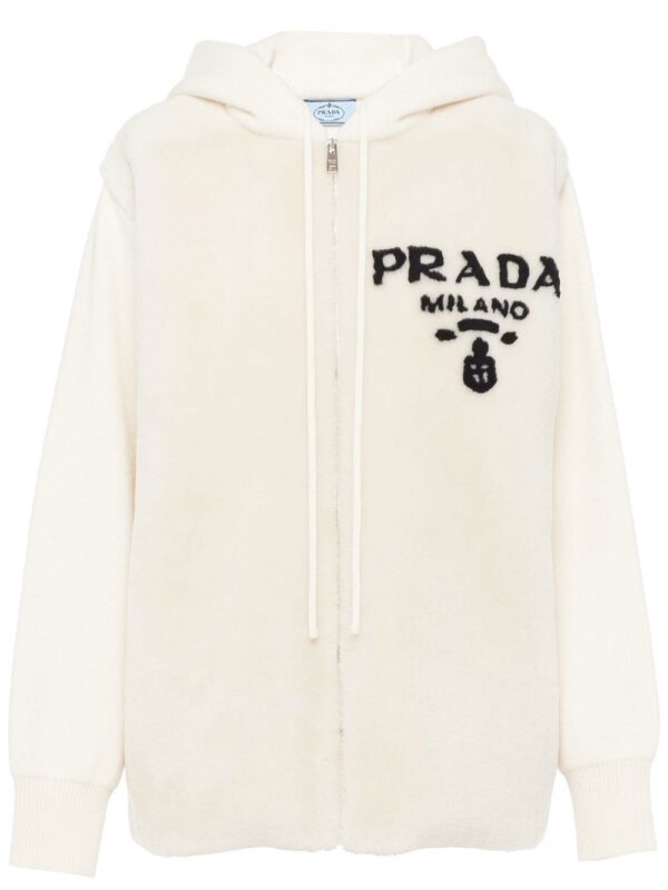 Prada logo-intarsia shearling hoodie