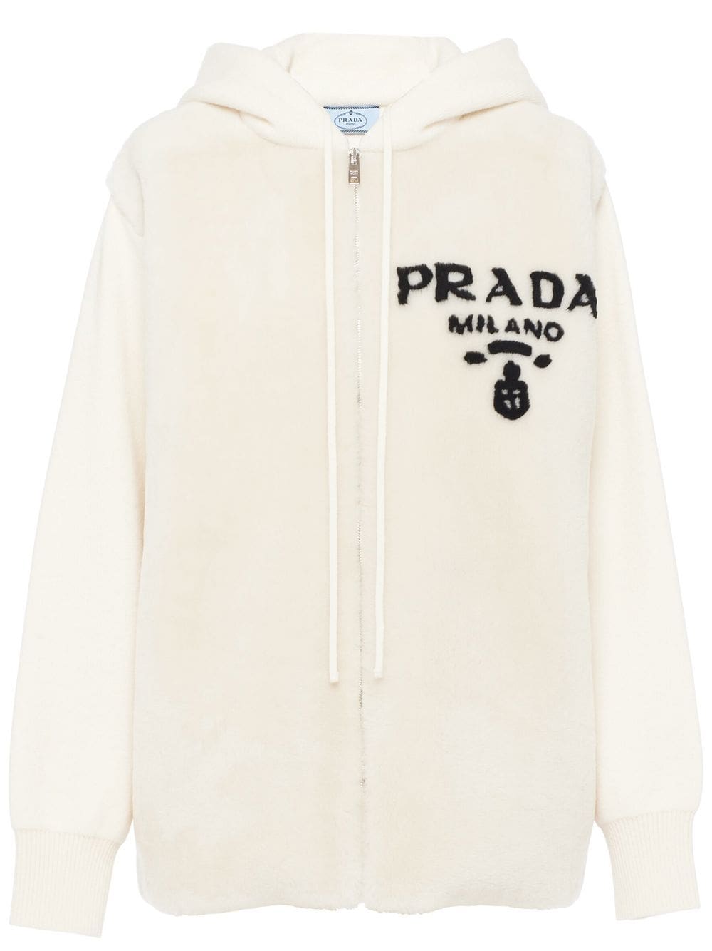 Prada logo-intarsia shearling hoodie