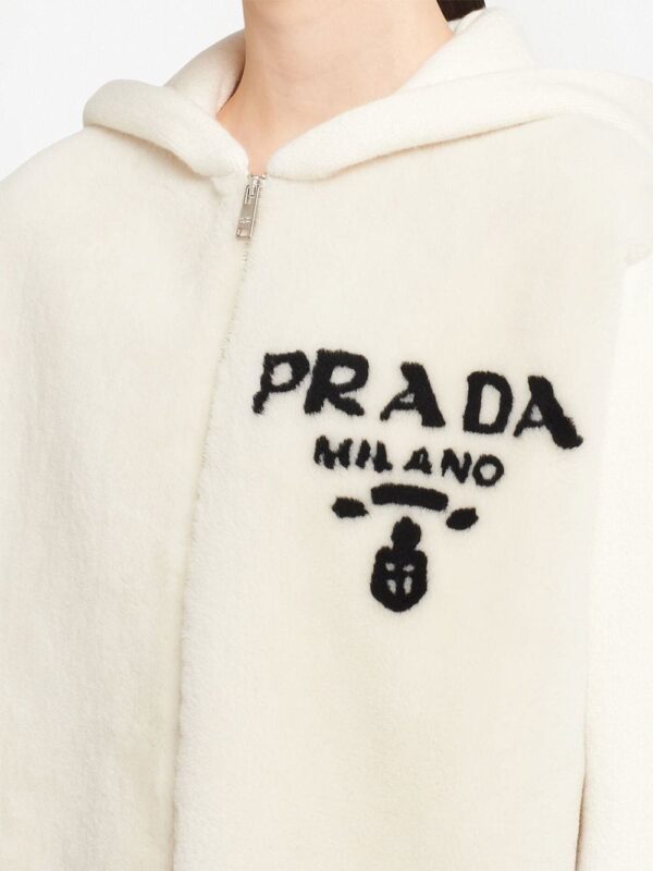 Prada logo-intarsia shearling hoodie - Image 5