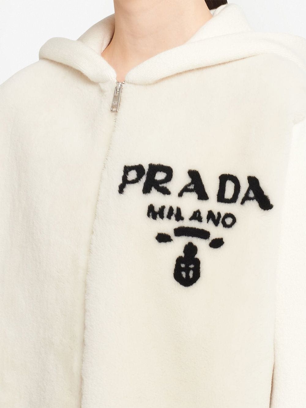 Prada logo-intarsia shearling hoodie - Image 5