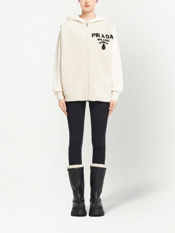Prada logo-intarsia shearling hoodie - Image 2