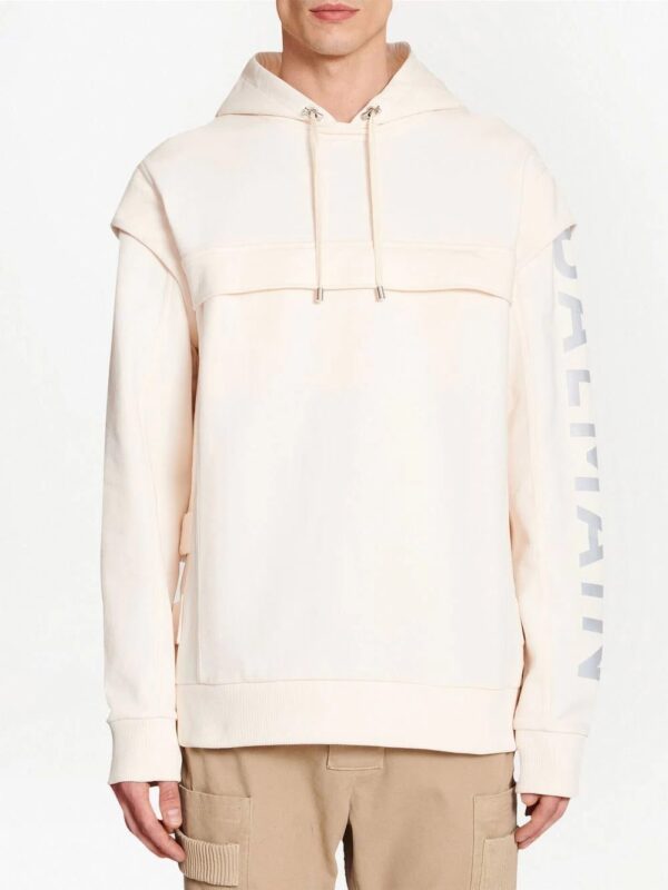 Balmain  cut-out detail logo-print hoodie - Image 4