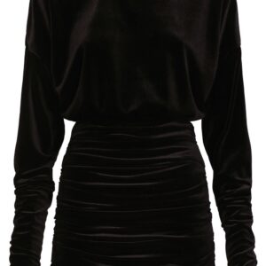 Dolce & Gabbana DG-logo draped velvet minidress